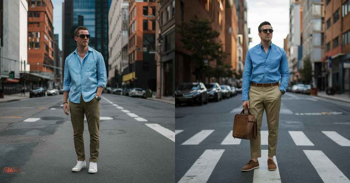 Blue Shirt Khaki Pants What Color Shoes